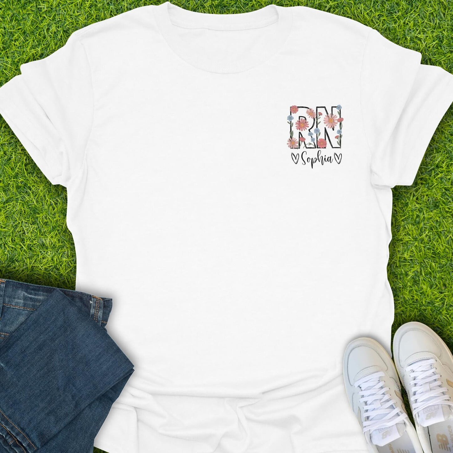 T-Shirt White / S Custom Bold Floral RN Tee