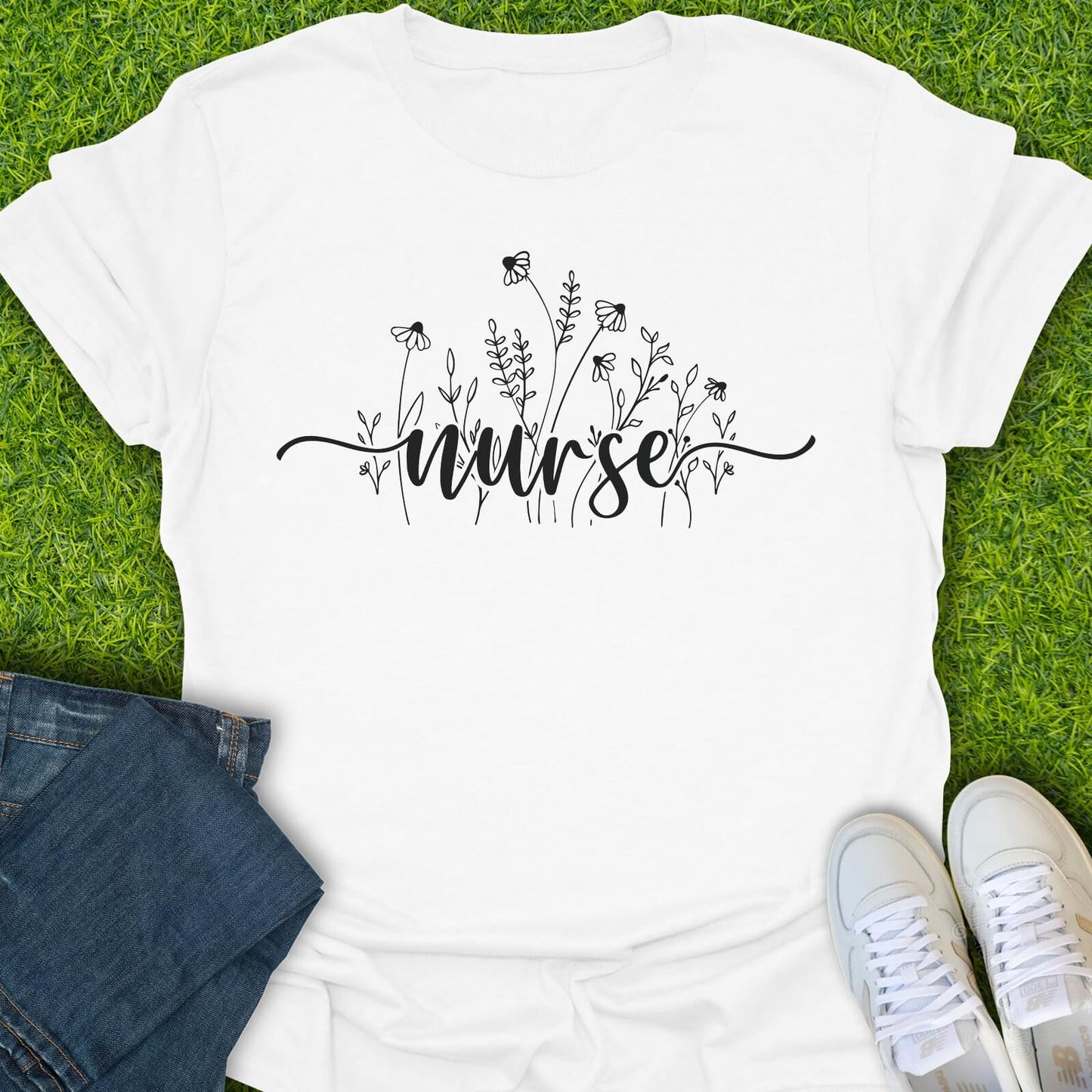 T-Shirt White / S Floral Script Nurse Tee