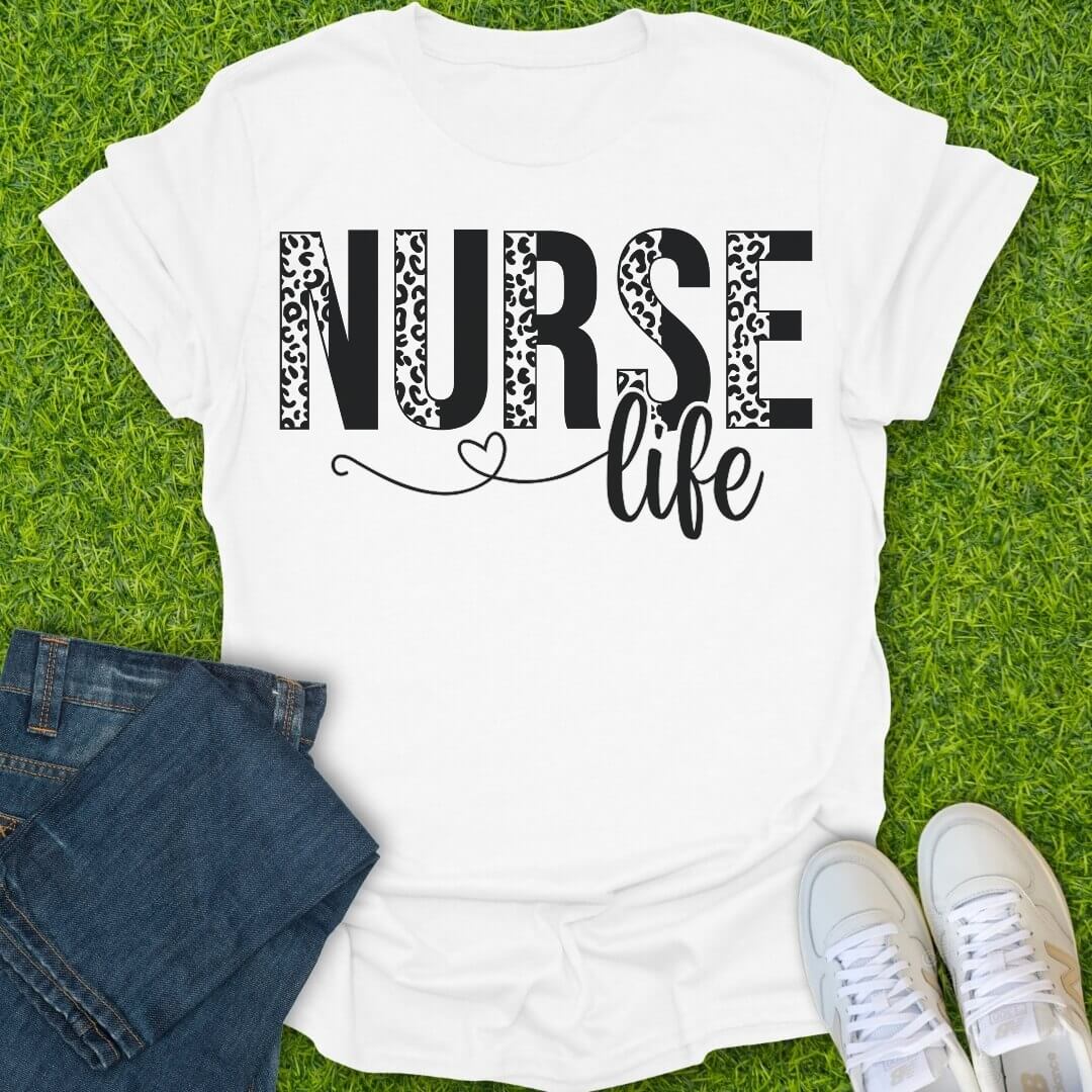 T-Shirt White / S Nurse Life With Half Leopard Letters Tee