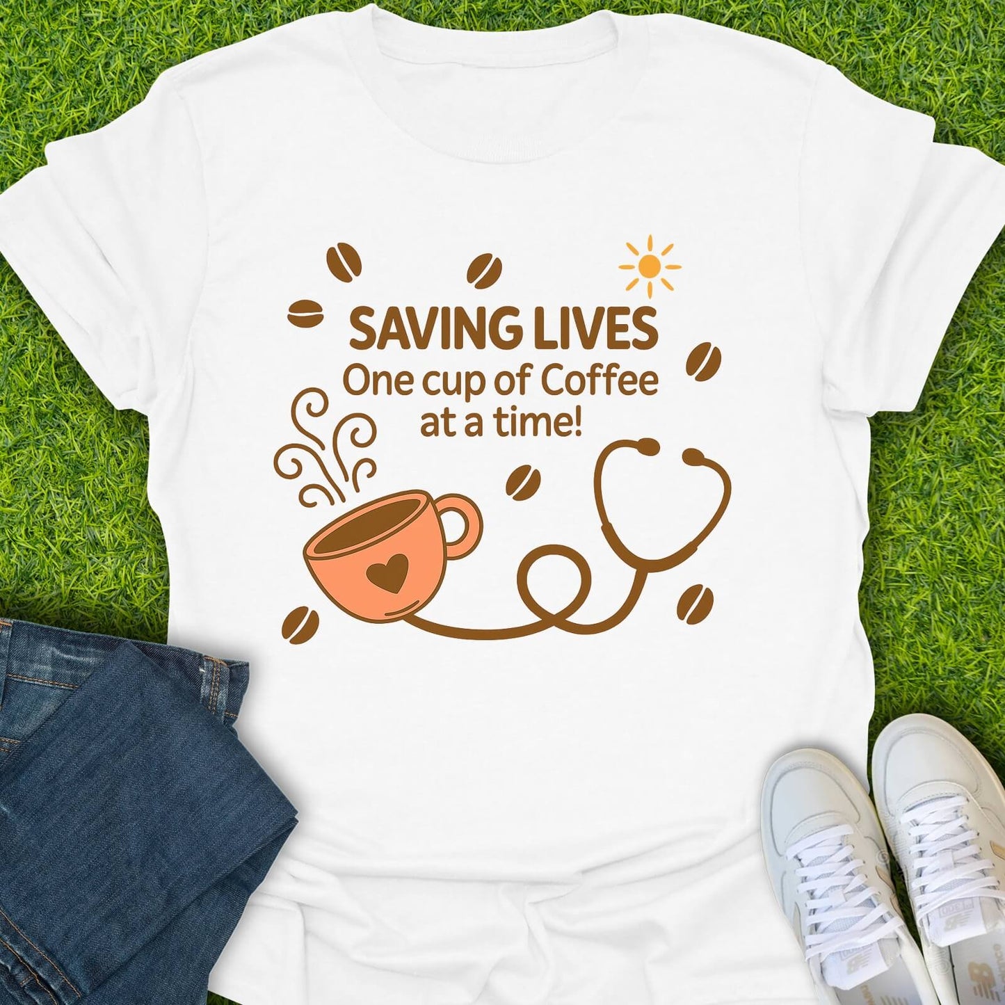 T-Shirt White / S Saving Lives One Cup Of Coffee At A Time Tee