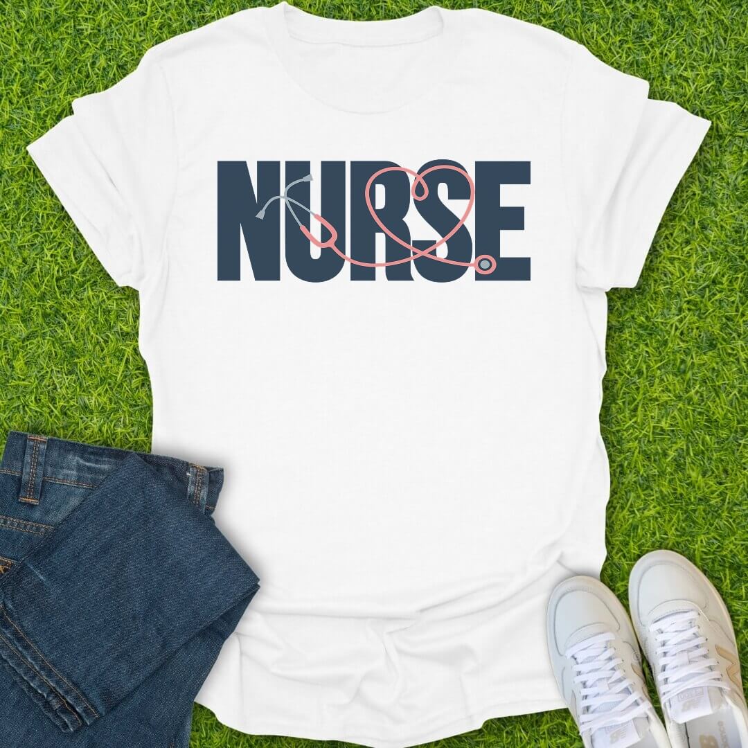 T-Shirt White / S Stethoscope Heart Nurse Tee